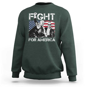 Trump Raised Fist Sweatshirt Fight For America President 45 47 US Flag TS02 Dark Forest Green Print Your Wear