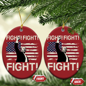 Trump Raised Fist Christmas Ornament Fight Fight Fight American Flag Retro Vintage TS02 Oval Red Print Your Wear