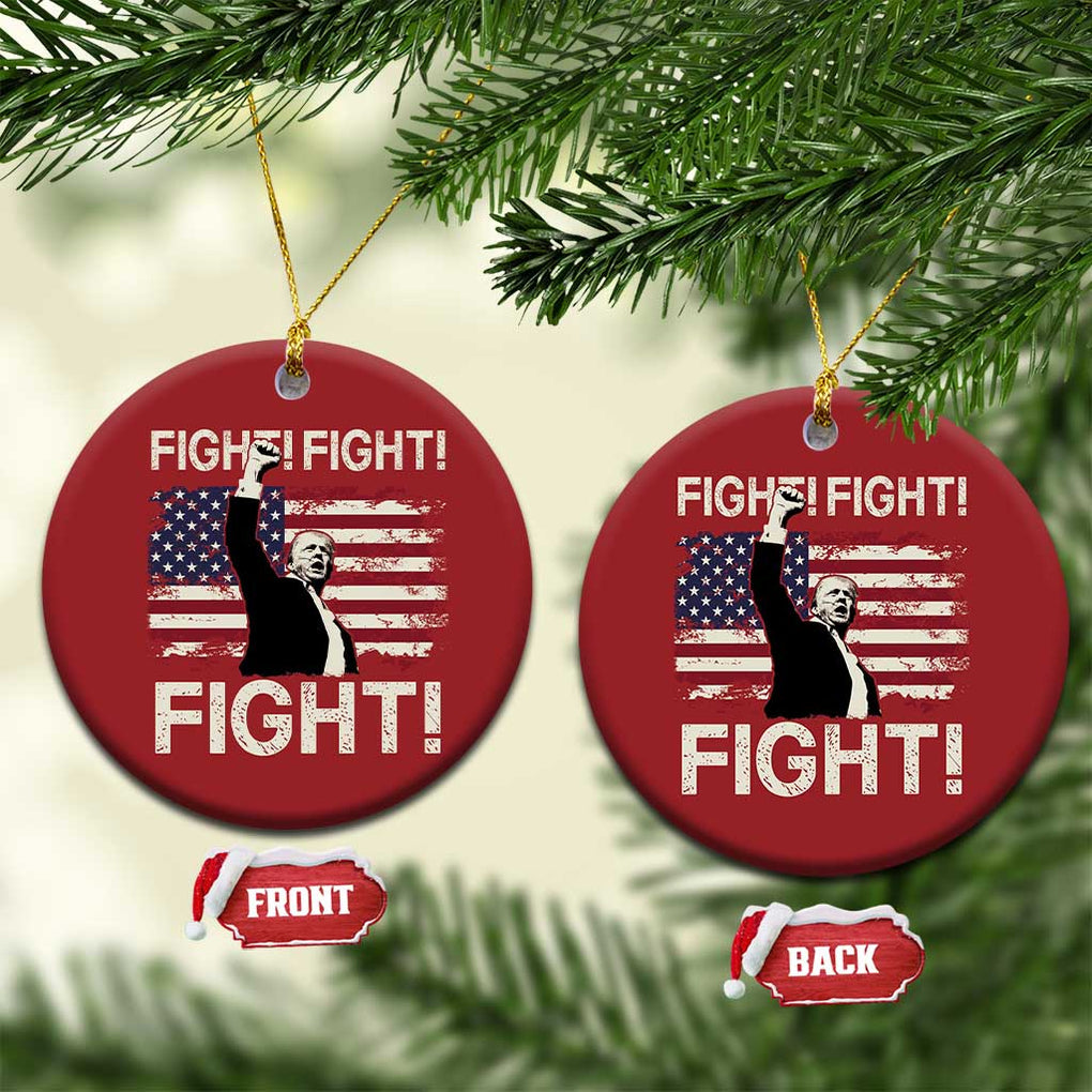 Trump Raised Fist Christmas Ornament Fight Fight Fight American Flag Retro Vintage TS02 Circle Red Print Your Wear