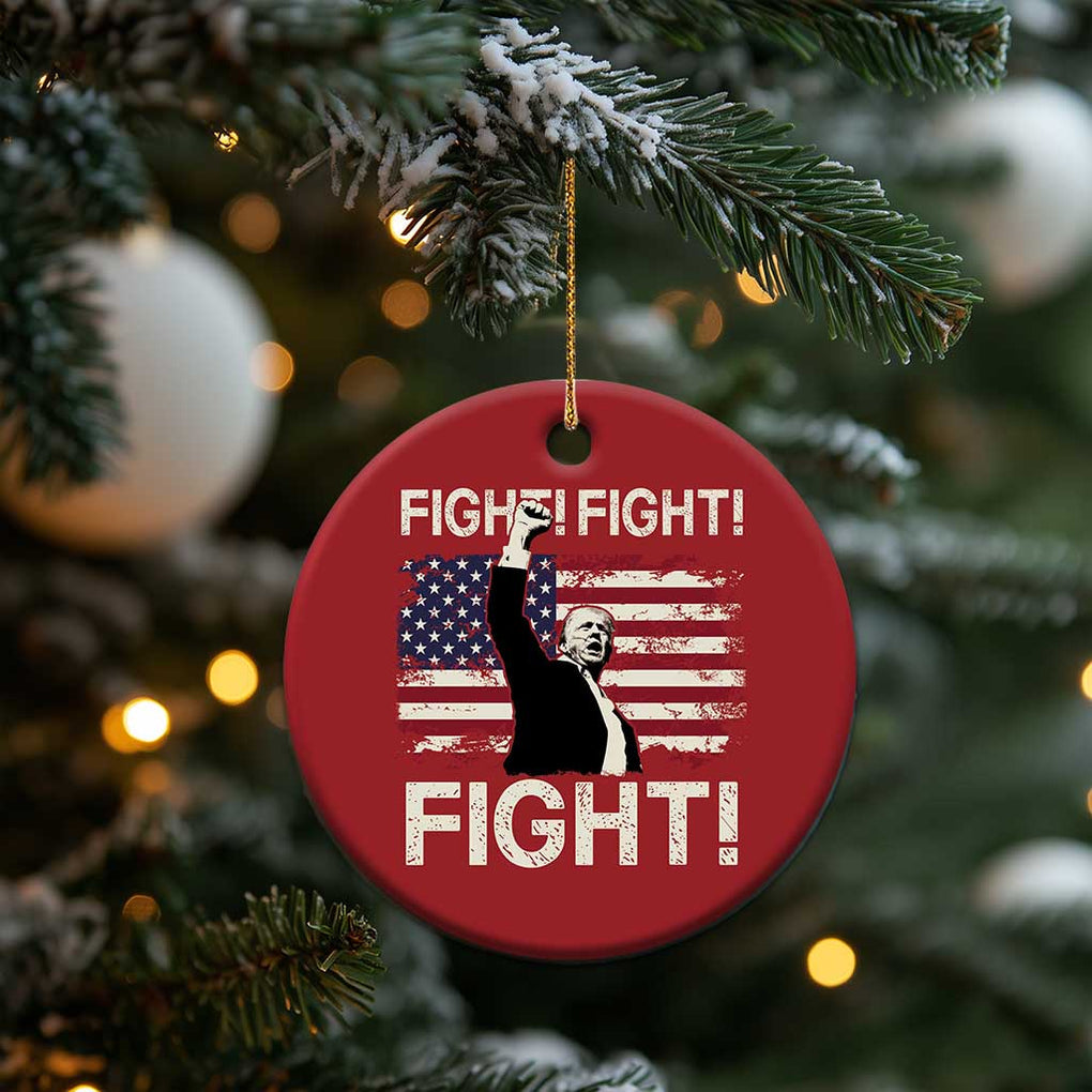 Trump Raised Fist Christmas Ornament Fight Fight Fight American Flag Retro Vintage TS02 Print Your Wear