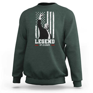 Trump Raised Fist Sweatshirt Legend July 13th 2024 American Flag TS02 Dark Forest Green Print Your Wear