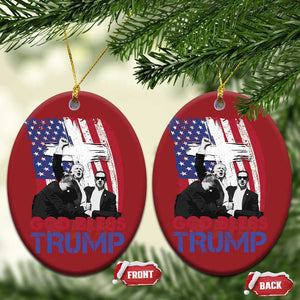 God Bless President Trump Christmas Ornament Pennsylvania 2024 Raised Fist American Flag Cross TS02 Oval Red Print Your Wear