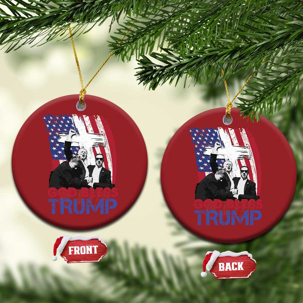 God Bless President Trump Christmas Ornament Pennsylvania 2024 Raised Fist American Flag Cross TS02 Circle Red Print Your Wear