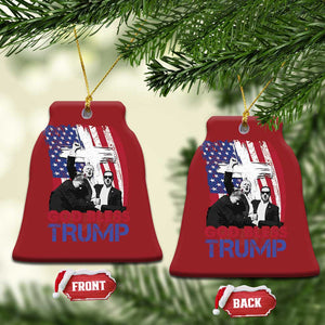 God Bless President Trump Christmas Ornament Pennsylvania 2024 Raised Fist American Flag Cross TS02 Bell Flake Red Print Your Wear