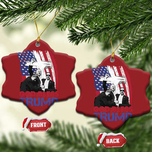 God Bless President Trump Christmas Ornament Pennsylvania 2024 Raised Fist American Flag Cross TS02 Snow Flake Red Print Your Wear