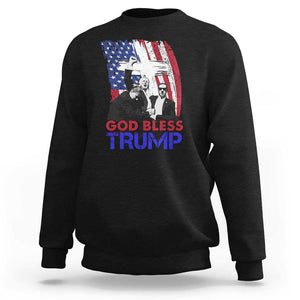 God Bless President Trump Sweatshirt Pennsylvania 2024 Raised Fist American Flag Cross TS02 Black Print Your Wear