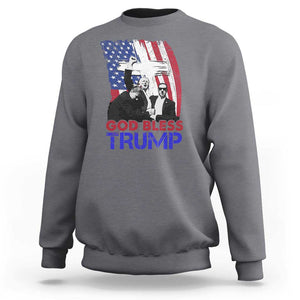 God Bless President Trump Sweatshirt Pennsylvania 2024 Raised Fist American Flag Cross TS02 Charcoal Print Your Wear