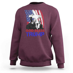 God Bless President Trump Sweatshirt Pennsylvania 2024 Raised Fist American Flag Cross TS02 Maroon Print Your Wear