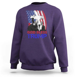 God Bless President Trump Sweatshirt Pennsylvania 2024 Raised Fist American Flag Cross TS02 Purple Print Your Wear