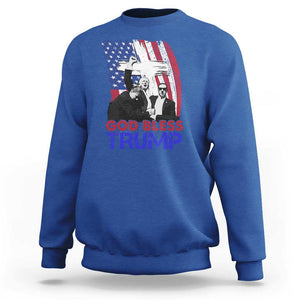 God Bless President Trump Sweatshirt Pennsylvania 2024 Raised Fist American Flag Cross TS02 Royal Blue Print Your Wear