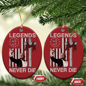 Trump Raised Fist Christmas Ornament Legend Never Die President 45 47 American Betsy Ross Flag Cross TS02 Oval Red Print Your Wear