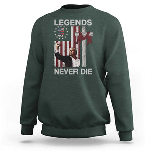 Trump Raised Fist Sweatshirt Legend Never Die President 45 47 American Betsy Ross Flag Cross TS02 Dark Forest Green Print Your Wear