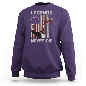 Trump Raised Fist Sweatshirt Legend Never Die President 45 47 American Betsy Ross Flag Cross TS02 Purple Print Your Wear