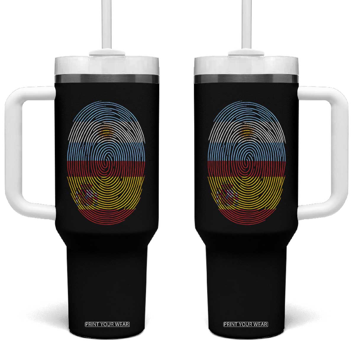 Argentina Spain Flag Fingerprint Graphic Tumbler With Handle Dual Heritage Spanish Argetine Pride Match Day TS02 One Size: 40 oz Black Print Your Wear