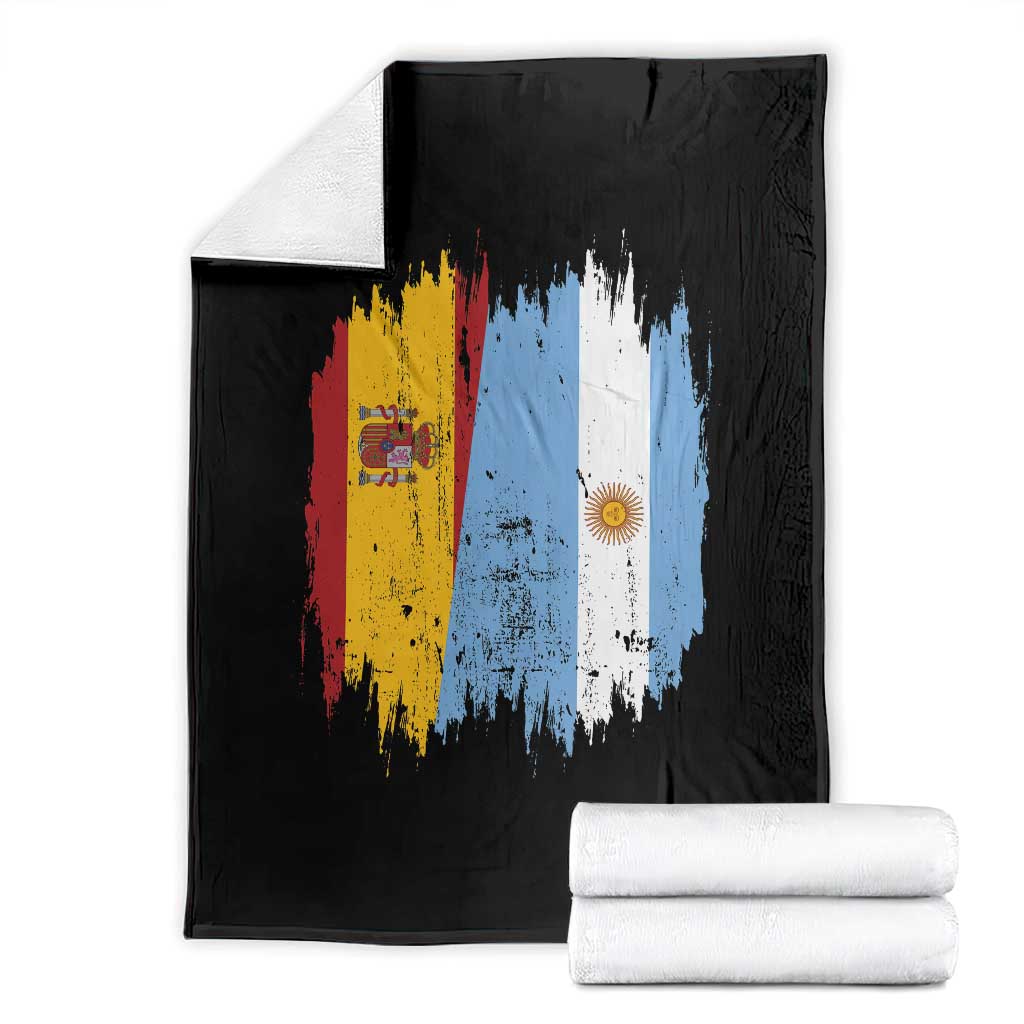 Argentina Spain Dual Heritage Flag Graphic Throw Blanket Vintage Spanish Argetine Match Day Pride TS02 Black Print Your Wear