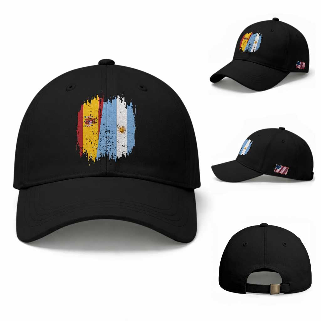 Argentina Spain Dual Heritage Flag Graphic Baseball Cap Vintage Spanish Argetine Match Day Pride TS02 Baseball Cap Universal Fit Black Print Your Wear