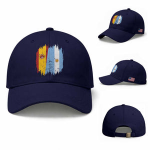 Argentina Spain Dual Heritage Flag Graphic Baseball Cap Vintage Spanish Argetine Match Day Pride TS02 Baseball Cap Universal Fit Dark Blue Print Your Wear