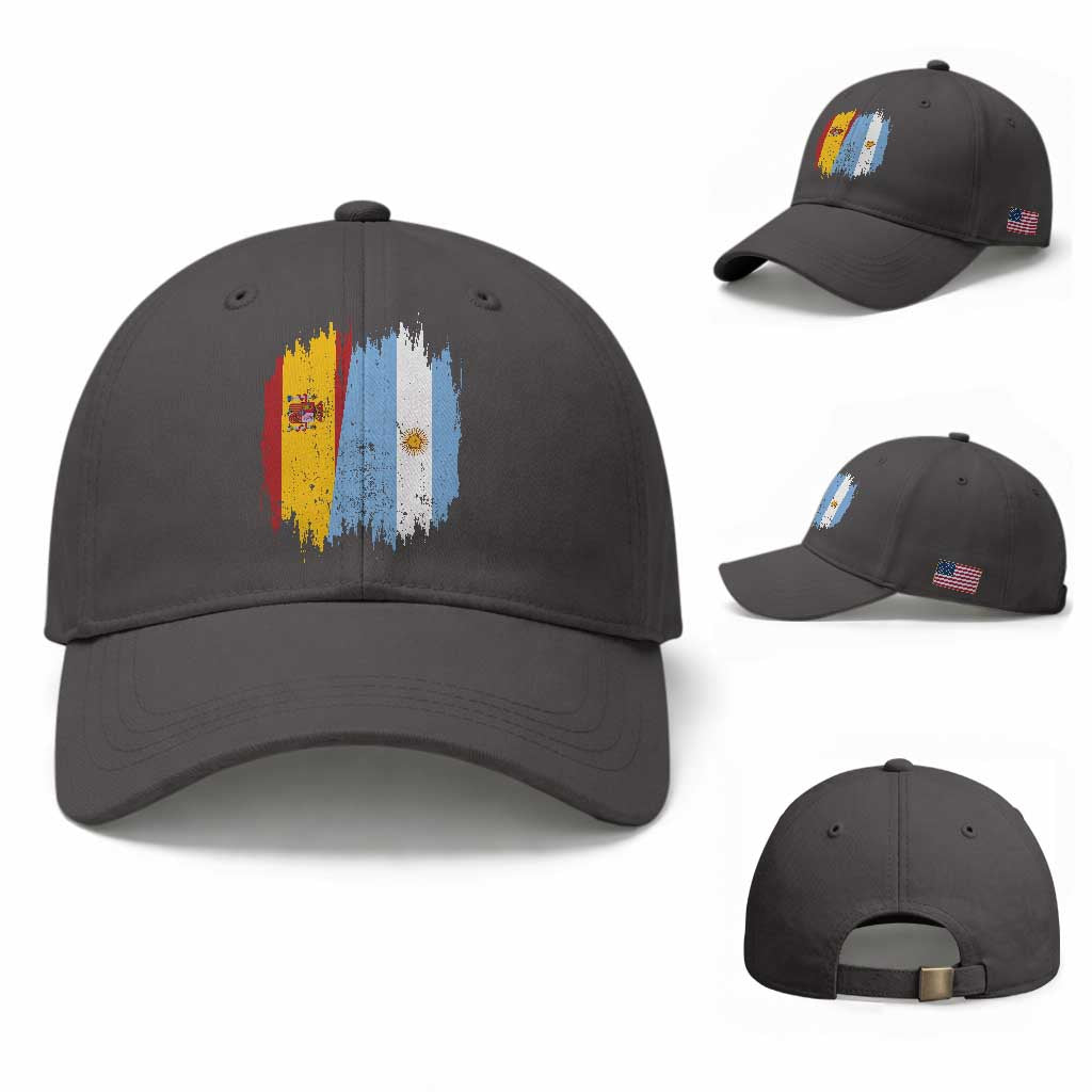 Argentina Spain Dual Heritage Flag Graphic Baseball Cap Vintage Spanish Argetine Match Day Pride TS02 Baseball Cap Universal Fit Dark Gray Print Your Wear