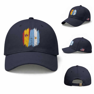 Argentina Spain Dual Heritage Flag Graphic Baseball Cap Vintage Spanish Argetine Match Day Pride TS02 Baseball Cap Universal Fit Navy Print Your Wear