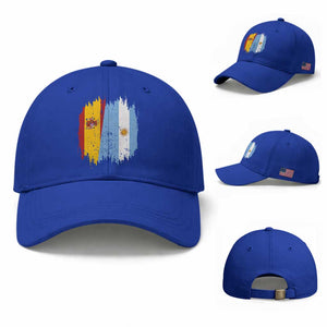Argentina Spain Dual Heritage Flag Graphic Baseball Cap Vintage Spanish Argetine Match Day Pride TS02 Baseball Cap Universal Fit Royal Blue Print Your Wear