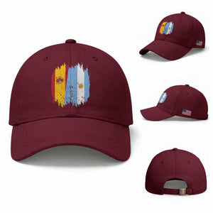 Argentina Spain Dual Heritage Flag Graphic Baseball Cap Vintage Spanish Argetine Match Day Pride TS02 Baseball Cap Universal Fit Maroon Print Your Wear