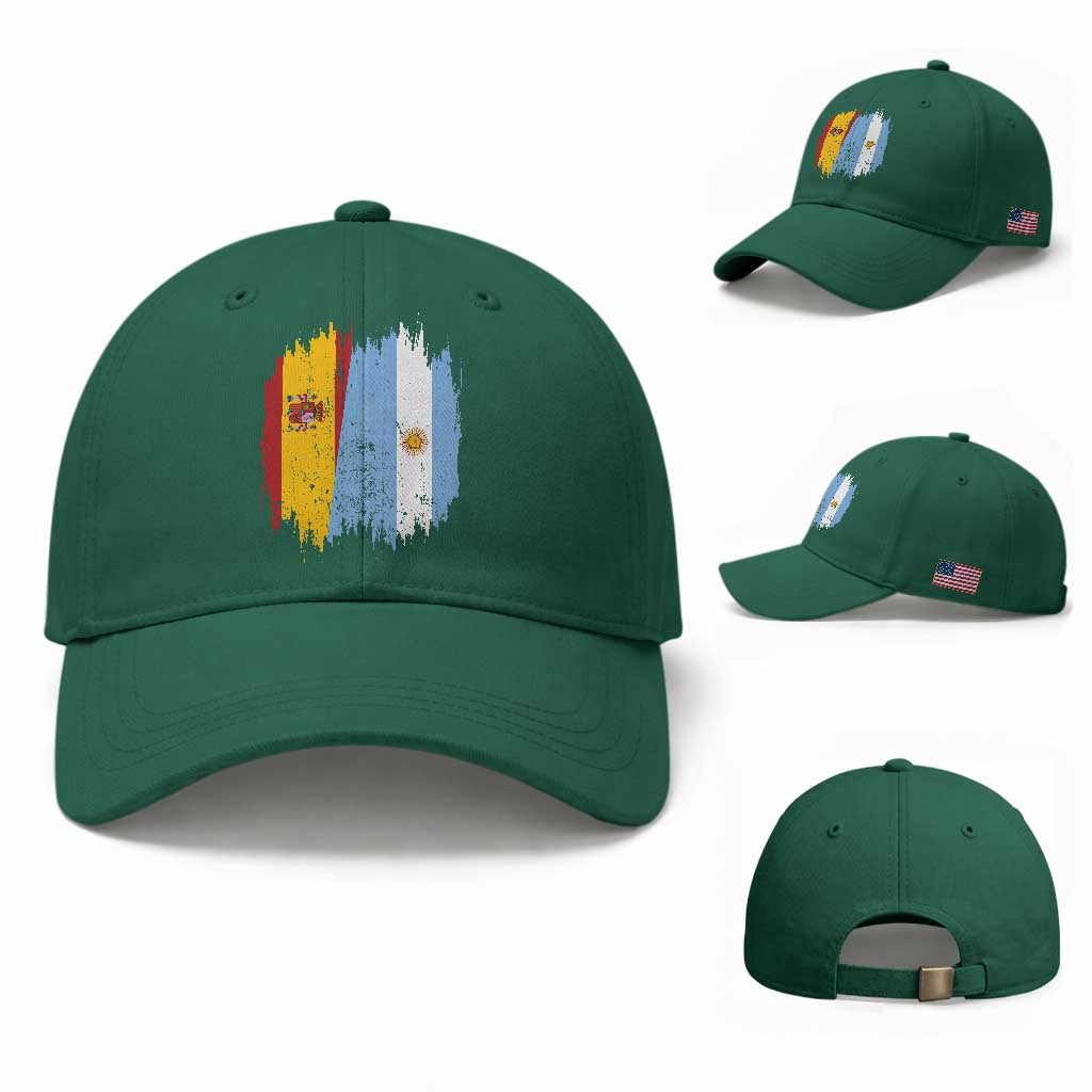 Argentina Spain Dual Heritage Flag Graphic Baseball Cap Vintage Spanish Argetine Match Day Pride TS02 Baseball Cap Universal Fit Irish Green Print Your Wear