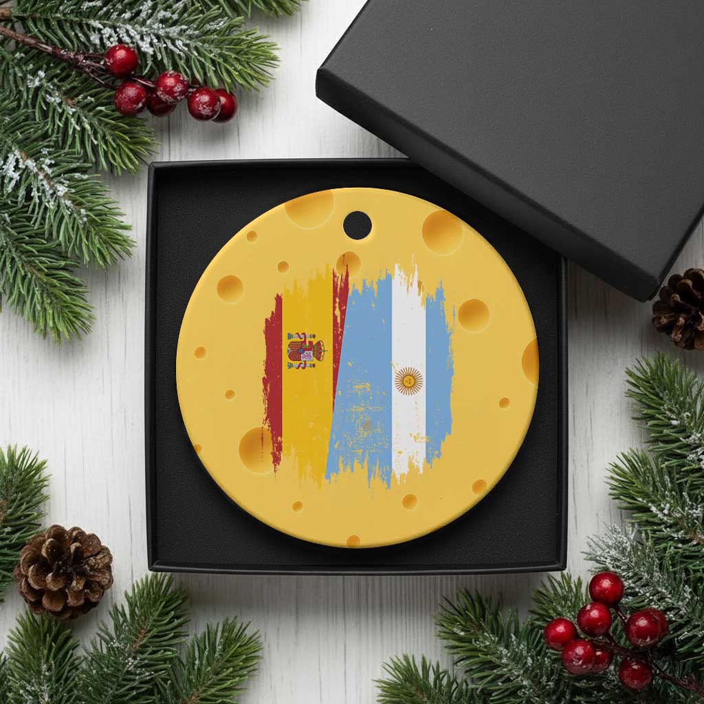 Argentina Spain Dual Heritage Flag Graphic Ceramic Ornament Vintage Spanish Argetine Match Day Pride TS02 1pc Yellow Cheese Print Your Wear