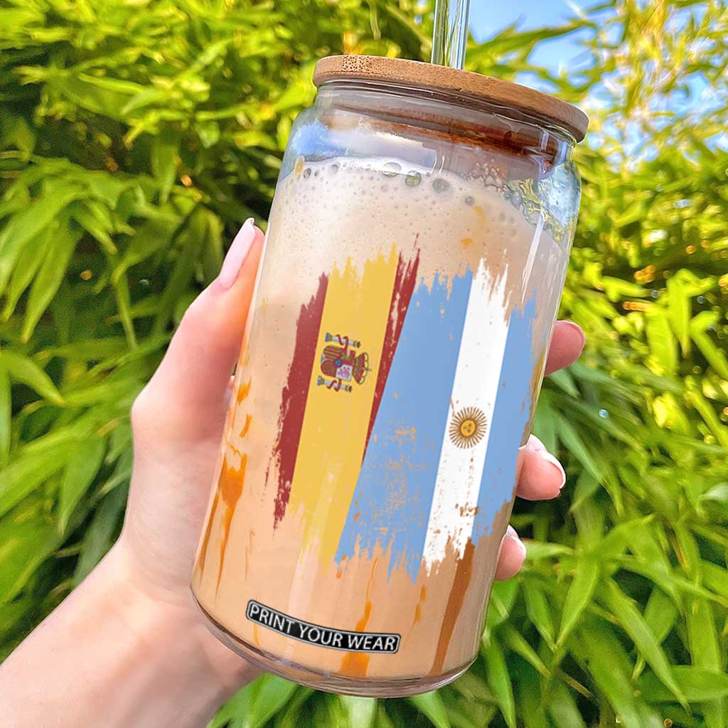 Argentina Spain Dual Heritage Flag Graphic Glass Can Vintage Spanish Argetine Match Day Pride TS02 Black Print Your Wear