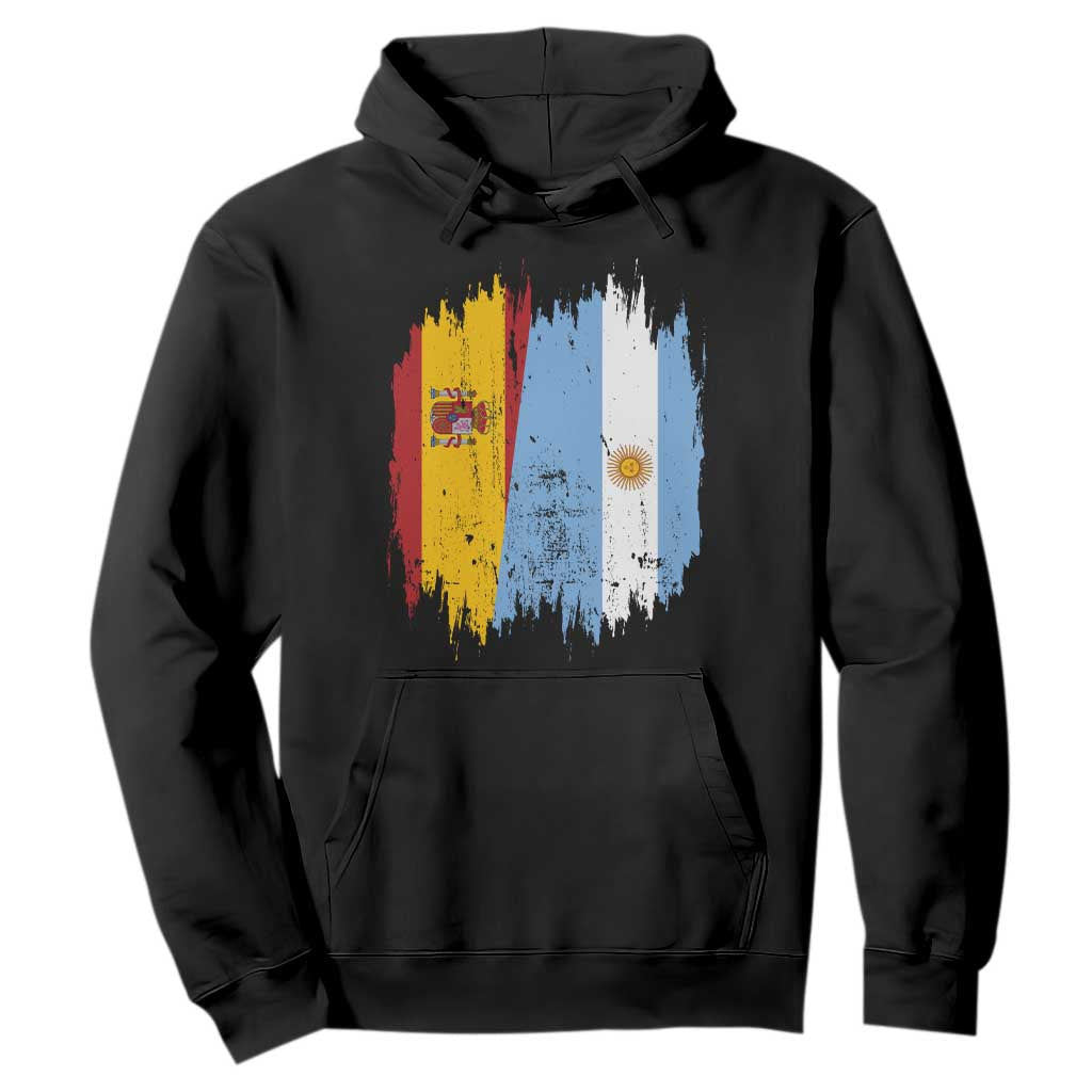 Argentina Spain Dual Heritage Flag Graphic Hoodie Vintage Spanish Argetine Match Day Pride TS02 Black Print Your Wear