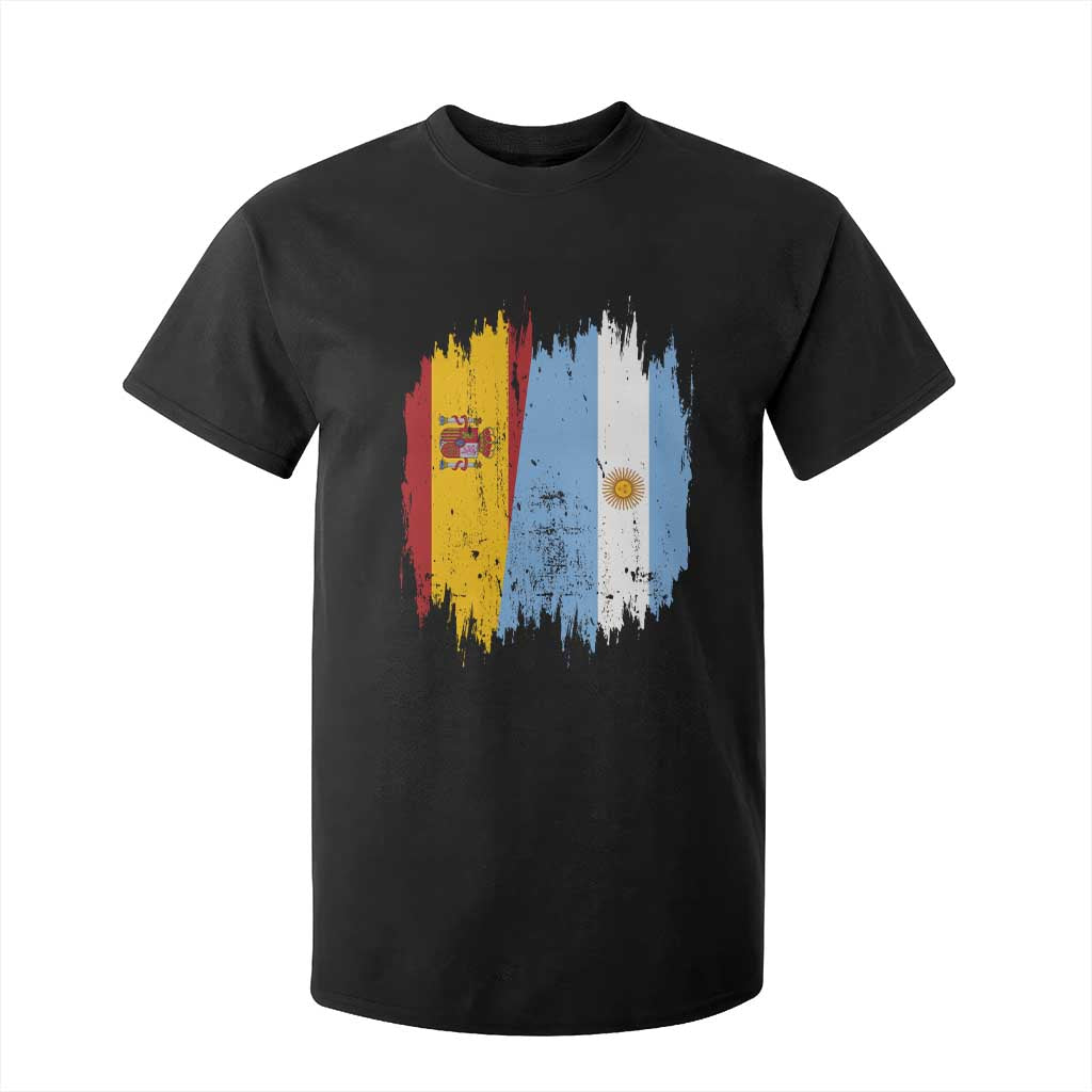 Argentina Spain Dual Heritage Flag Graphic T Shirt For Kid Vintage Spanish Argetine Match Day Pride TS02 Black Print Your Wear