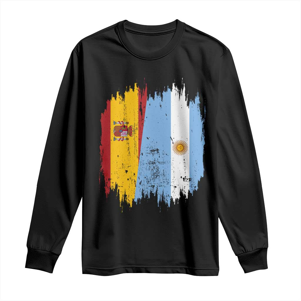 Argentina Spain Dual Heritage Flag Graphic Long Sleeve Shirt Vintage Spanish Argetine Match Day Pride TS02 Black Print Your Wear