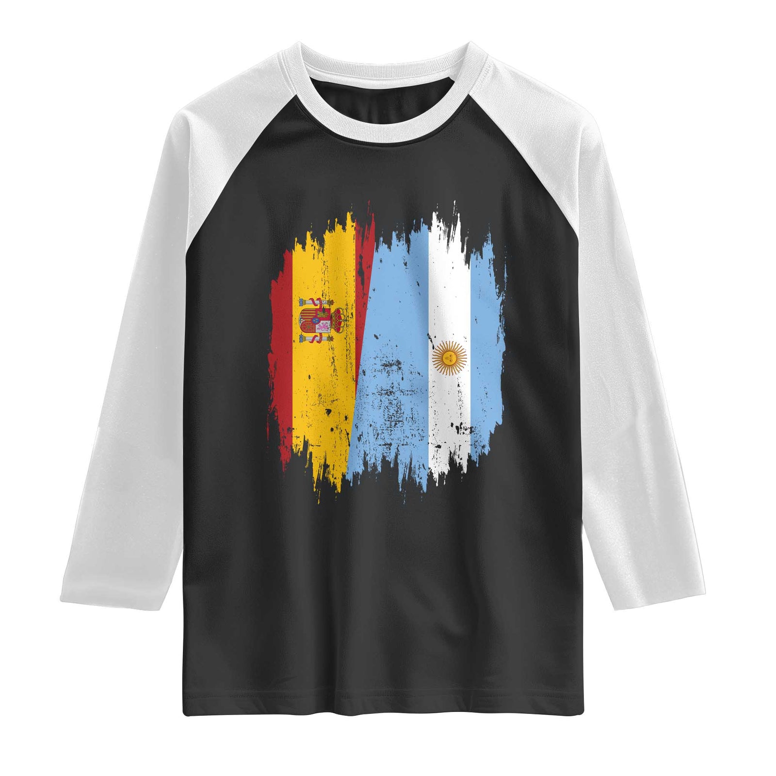 Argentina Spain Dual Heritage Flag Graphic Raglan Shirt Vintage Spanish Argetine Match Day Pride TS02 Black White Print Your Wear