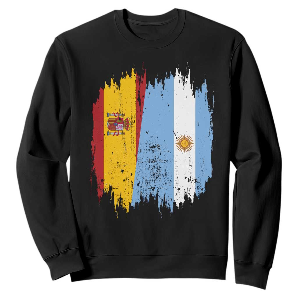 Argentina Spain Dual Heritage Flag Graphic Sweatshirt Vintage Spanish Argetine Match Day Pride TS02 Black Print Your Wear