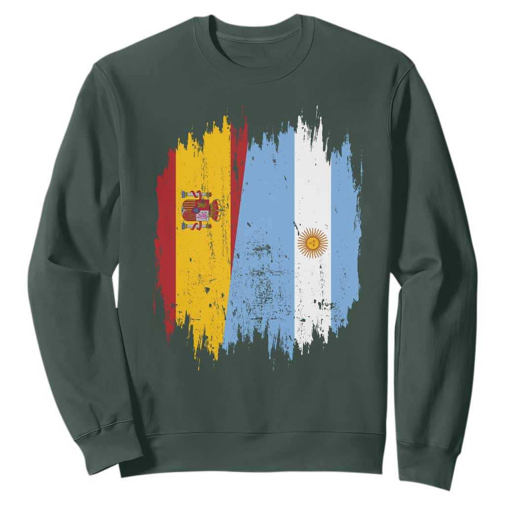 Argentina Spain Dual Heritage Flag Graphic Sweatshirt Vintage Spanish Argetine Match Day Pride TS02 Dark Forest Green Print Your Wear