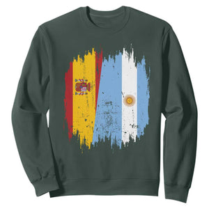 Argentina Spain Dual Heritage Flag Graphic Sweatshirt Vintage Spanish Argetine Match Day Pride TS02 Dark Forest Green Print Your Wear