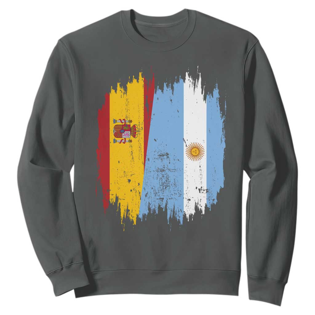 Argentina Spain Dual Heritage Flag Graphic Sweatshirt Vintage Spanish Argetine Match Day Pride TS02 Dark Heather Print Your Wear