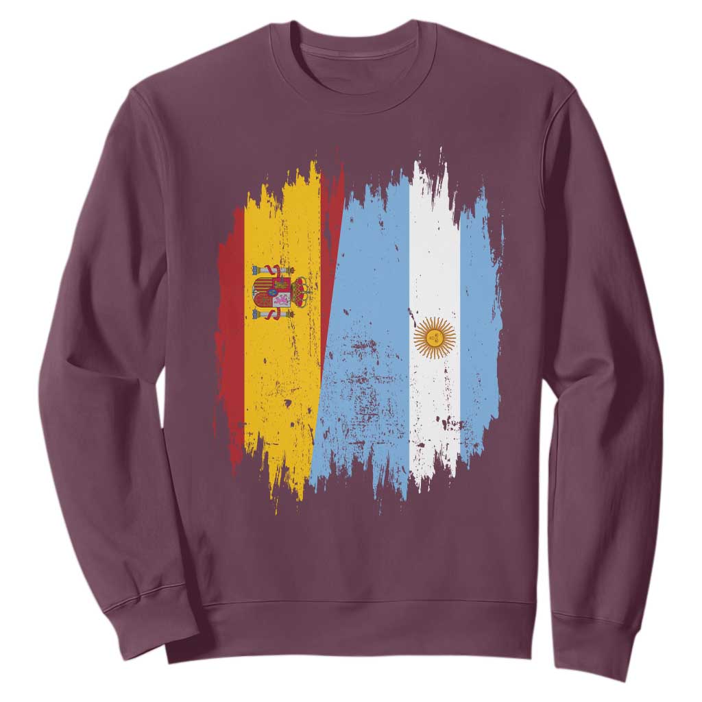 Argentina Spain Dual Heritage Flag Graphic Sweatshirt Vintage Spanish Argetine Match Day Pride TS02 Maroon Print Your Wear
