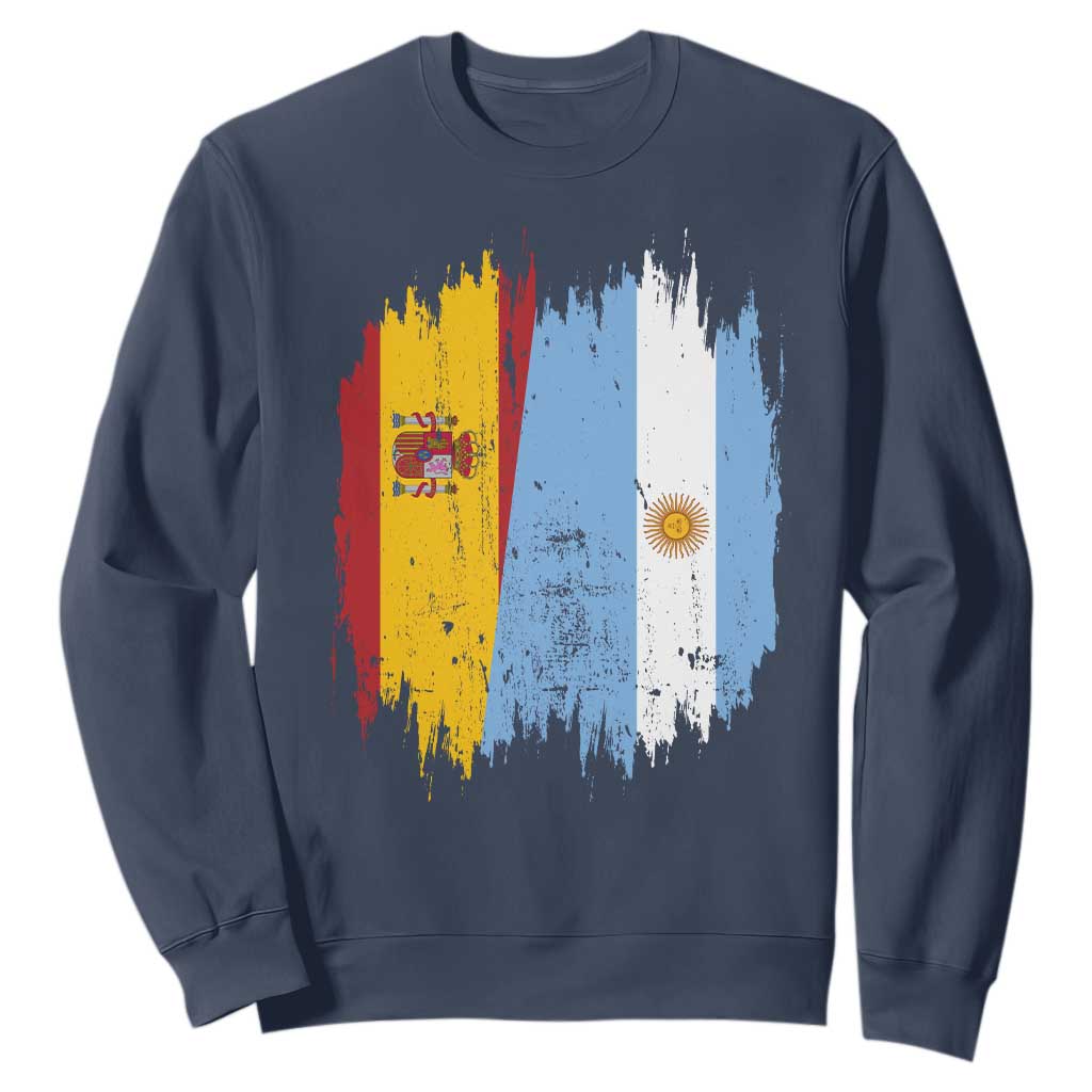 Argentina Spain Dual Heritage Flag Graphic Sweatshirt Vintage Spanish Argetine Match Day Pride TS02 Navy Print Your Wear
