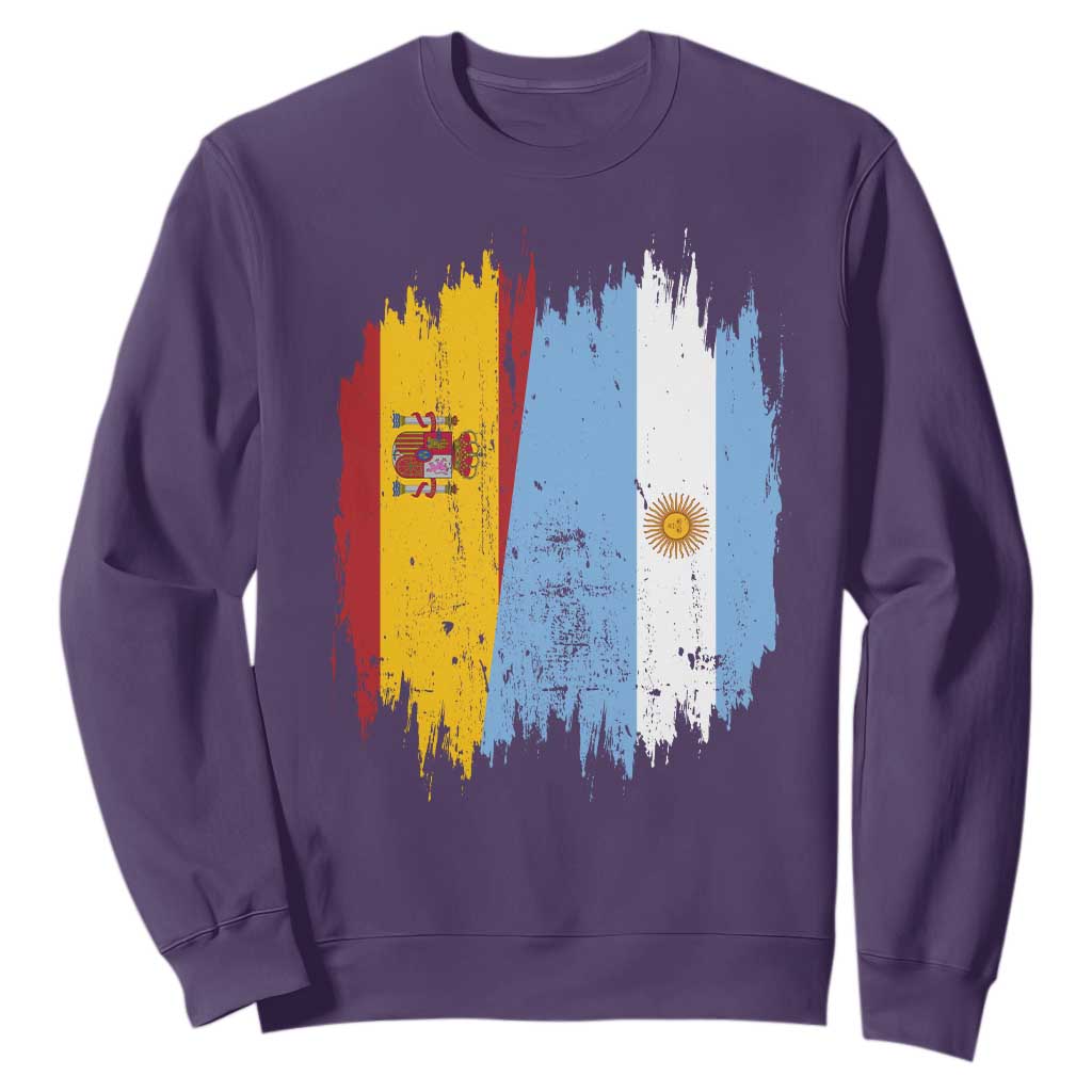 Argentina Spain Dual Heritage Flag Graphic Sweatshirt Vintage Spanish Argetine Match Day Pride TS02 Purple Print Your Wear