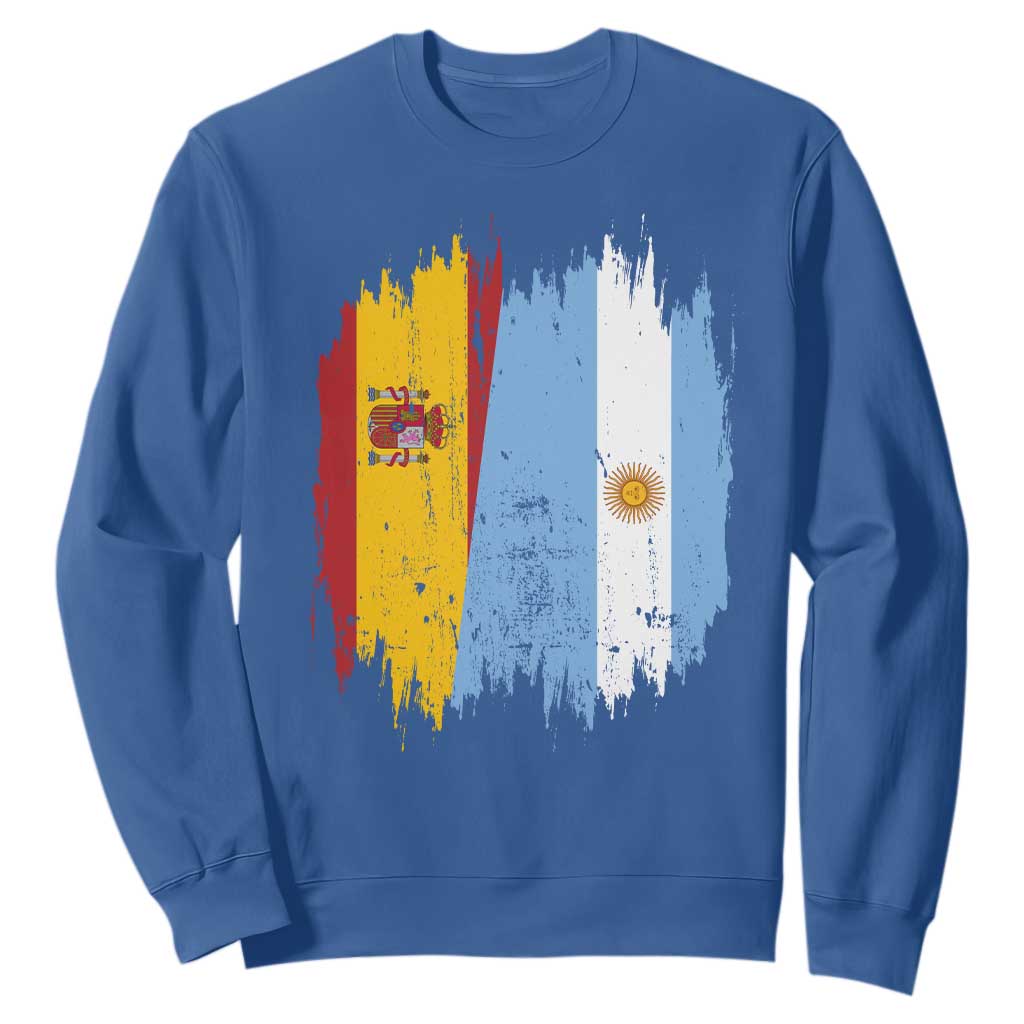 Argentina Spain Dual Heritage Flag Graphic Sweatshirt Vintage Spanish Argetine Match Day Pride TS02 Royal Blue Print Your Wear