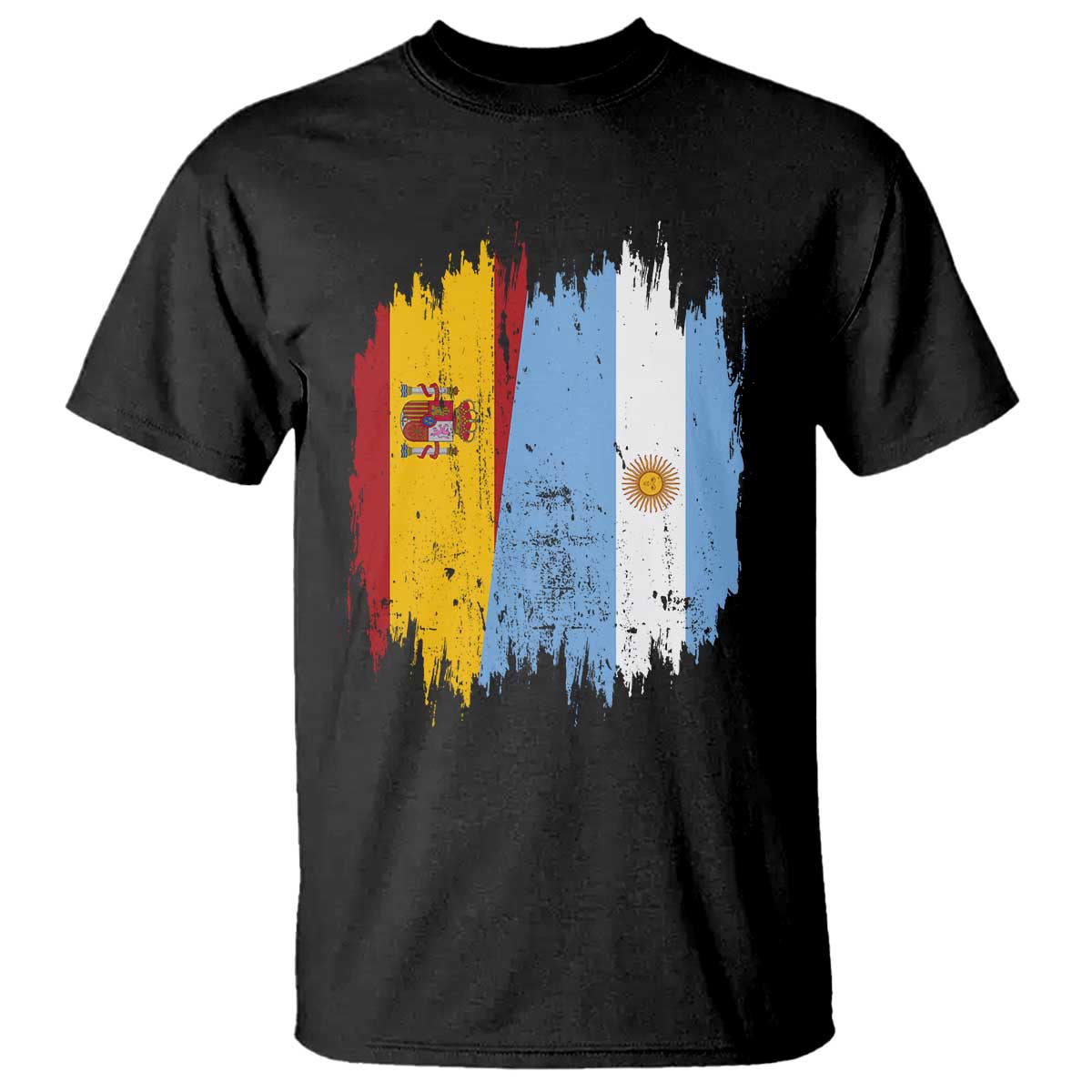 Argentina Spain Dual Heritage Flag Graphic T Shirt Vintage Spanish Argetine Match Day Pride TS02 Black Print Your Wear