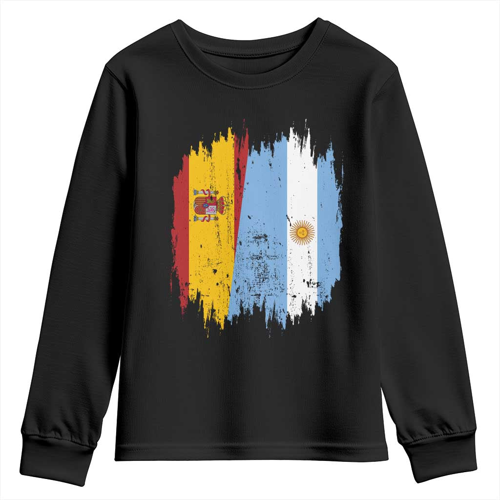 Argentina Spain Dual Heritage Flag Graphic Youth Sweatshirt Vintage Spanish Argetine Match Day Pride TS02 Black Print Your Wear