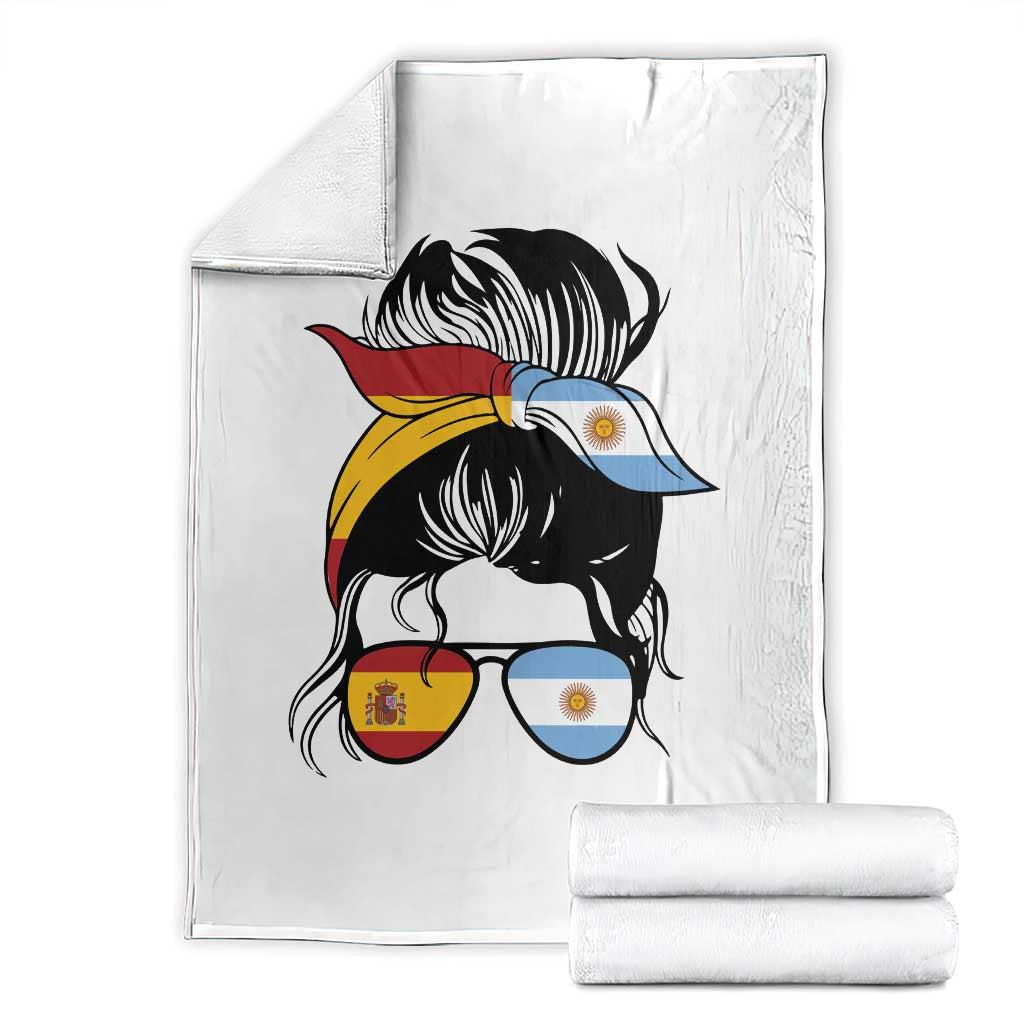 Argentina Spain Flag Messy Bun Girl Graphic Throw Blanket Cool Latina Argentine Spanish Pride Match Day TS02 White Print Your Wear