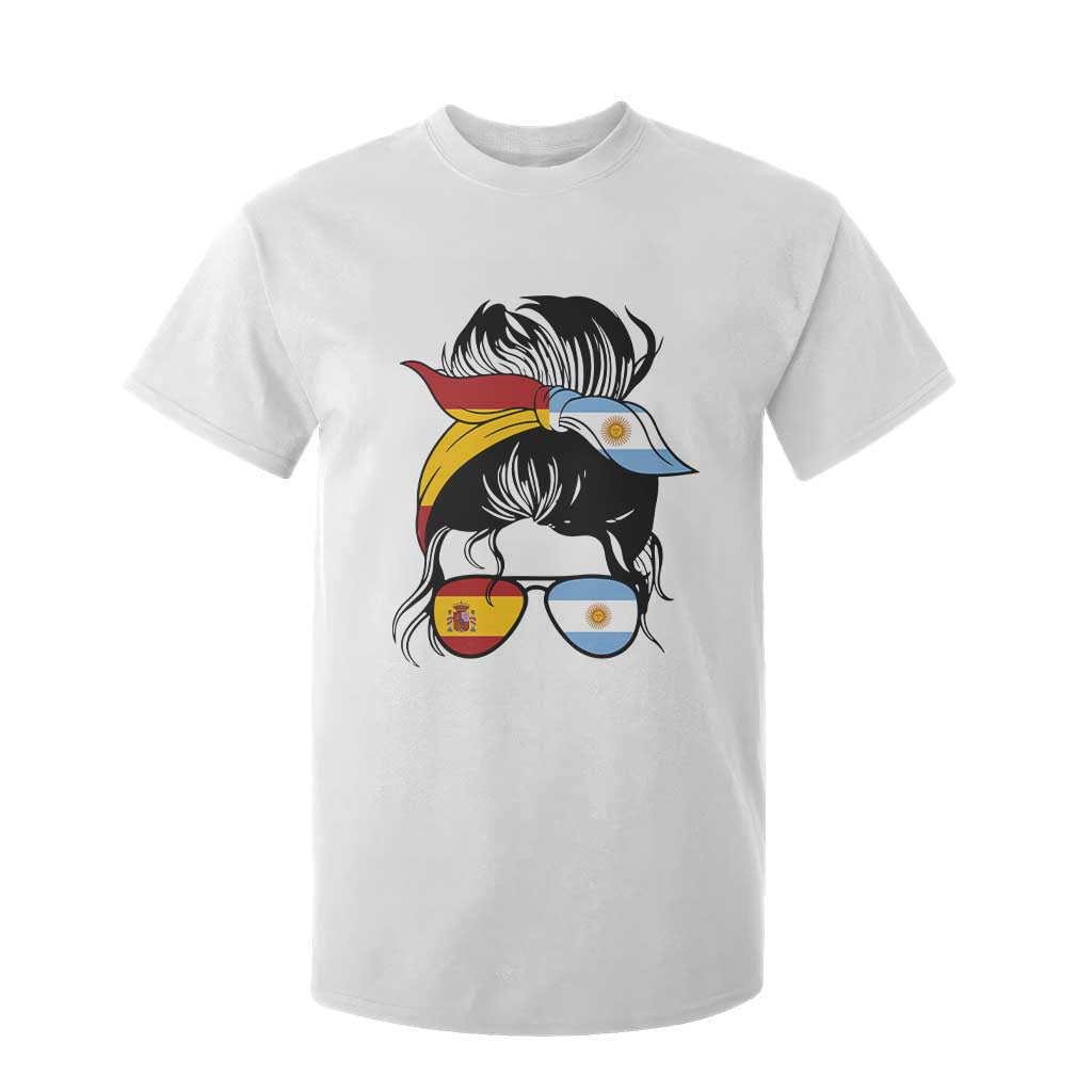 Argentina Spain Flag Messy Bun Girl Graphic T Shirt For Kid Cool Latina Argentine Spanish Pride Match Day TS02 White Print Your Wear