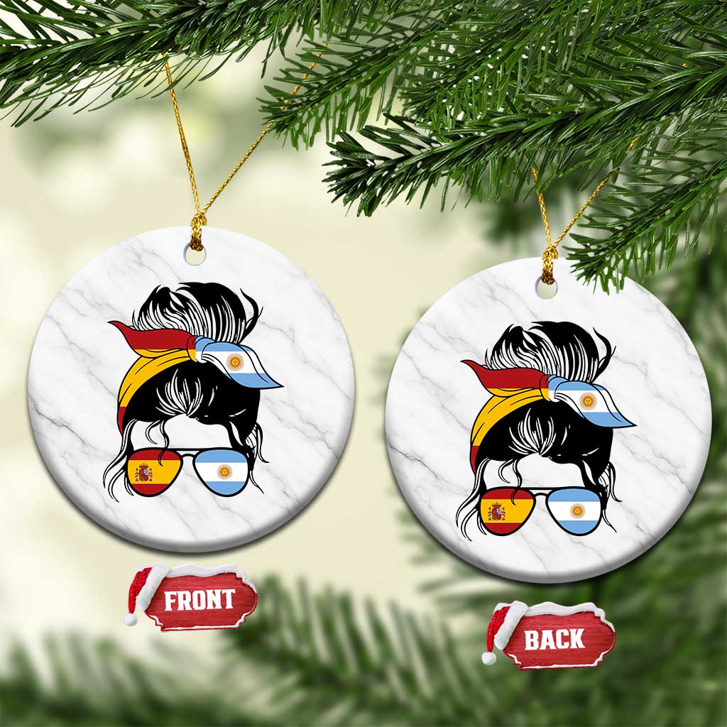 Argentina Spain Flag Messy Bun Girl Graphic Ceramic Ornament Cool Latina Argentine Spanish Pride Match Day TS02 1pc White Marble Print Your Wear