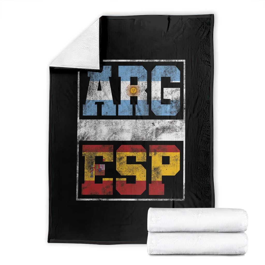 Retro ARG ESP Argentina Espana Flag Typography Graphic Throw Blanket Country Code Vintage Argentine Spanish Pride TS02 Black Print Your Wear