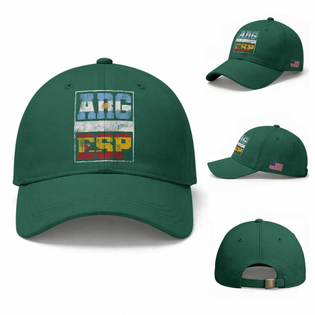 Retro ARG ESP Argentina Espana Flag Typography Graphic Baseball Cap Country Code Vintage Argentine Spanish Pride TS02 Baseball Cap Universal Fit Irish Green Print Your Wear
