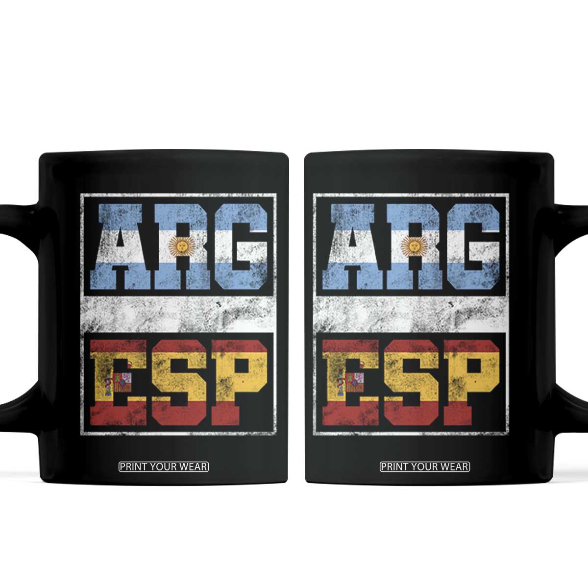 Retro ARG ESP Argentina Espana Flag Typography Graphic Coffee Mug Country Code Vintage Argentine Spanish Pride TS02 Black Print Your Wear