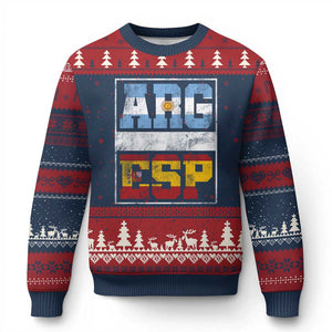 Retro ARG ESP Argentina Espana Flag Typography Graphic Ugly Christmas Sweater Country Code Vintage Argentine Spanish Pride TS02 Navy Red Print Your Wear
