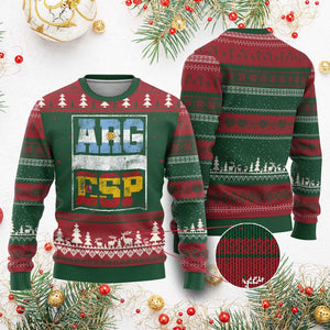 Retro ARG ESP Argentina Espana Flag Typography Graphic Ugly Christmas Sweater Country Code Vintage Argentine Spanish Pride TS02 Red Green Print Your Wear